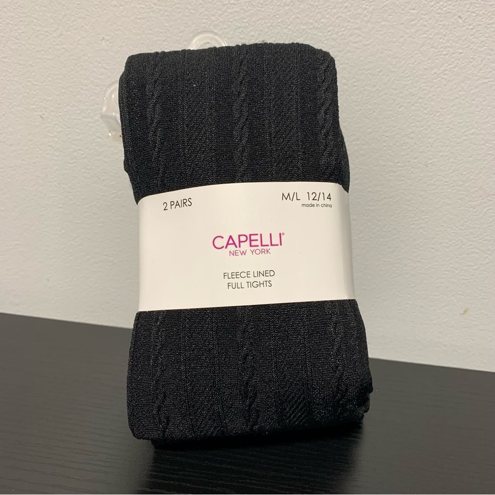 NEW Capellini New York black fleece lined full tights size M/L 12/14 2 pairs